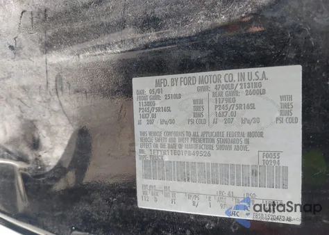 2001 Ford Ranger Edge из США, поврежденный, VIN 1FTYR11E01PB49526